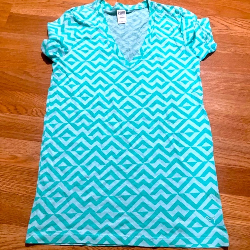 2014 VS PINK Teal and White V-Neck L LN